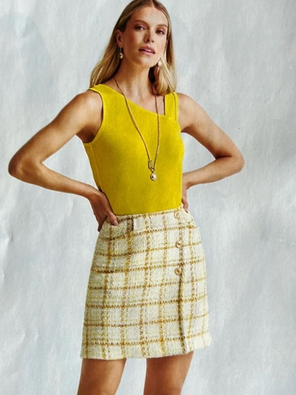 Cabi coco skirt tweede yellow plaid Size 8